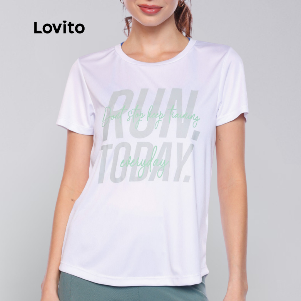 Lovito Tshirt Academia Estampa Run Basica Esportiva Feminina Branca LB14871517 em Oferta na Shopee