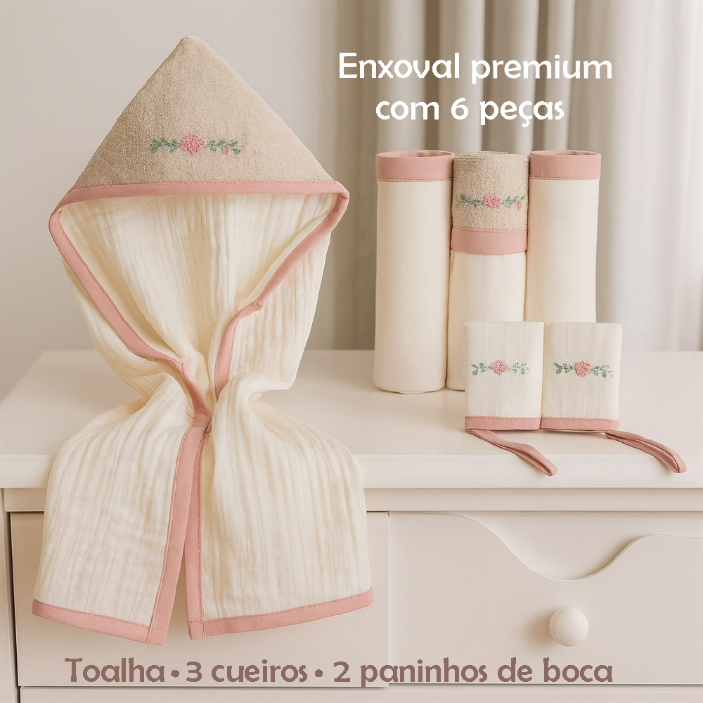 Kit Enxoval Bebê 6 Peças em Algodão Premium 1Toalha Soft + 3 Cueiros + 2 Paninhos de Boca Envio Imediato em Oferta na Shopee