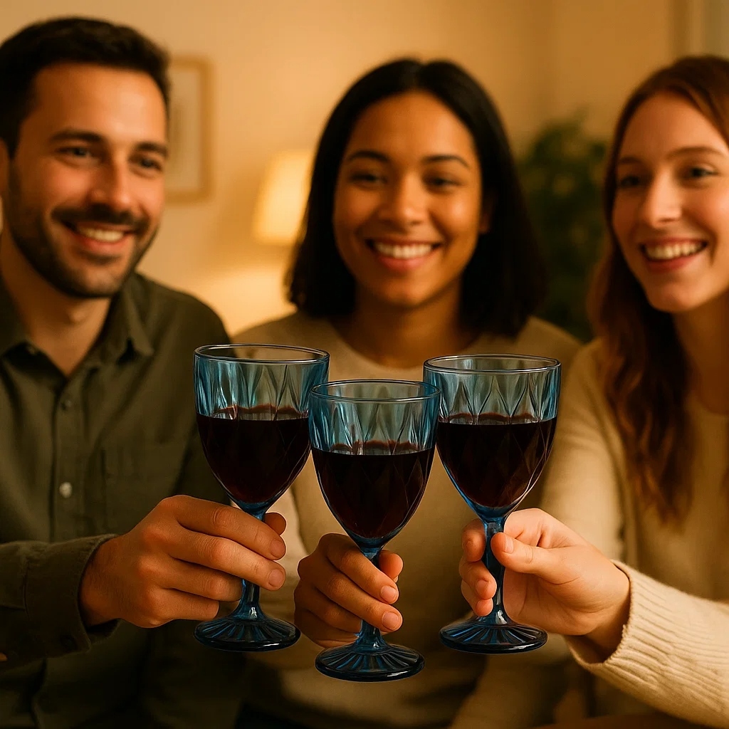 Jogo Taças Vidro Azul Recipiente Servi Bebida Vinho Copo Presente Elegante Casa Drinks Coquetéis