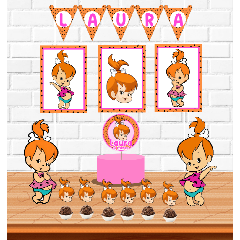 Kit festa Pedrita decoração infantil personalizado para aniversário e mesversário.