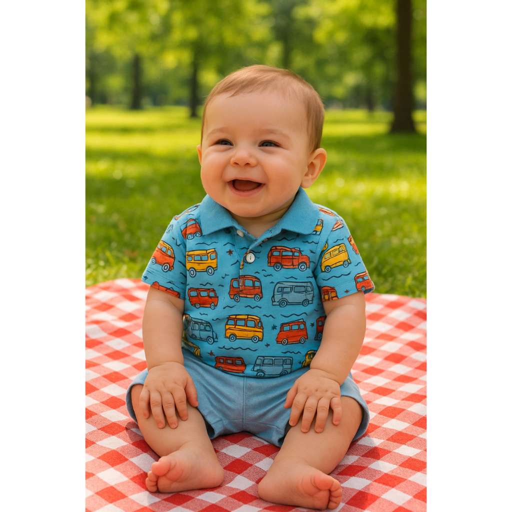 Conjunto Bebê menino Tricoline e Bermuda Algodão Camisa Social Gola Polo Infantil estiloso