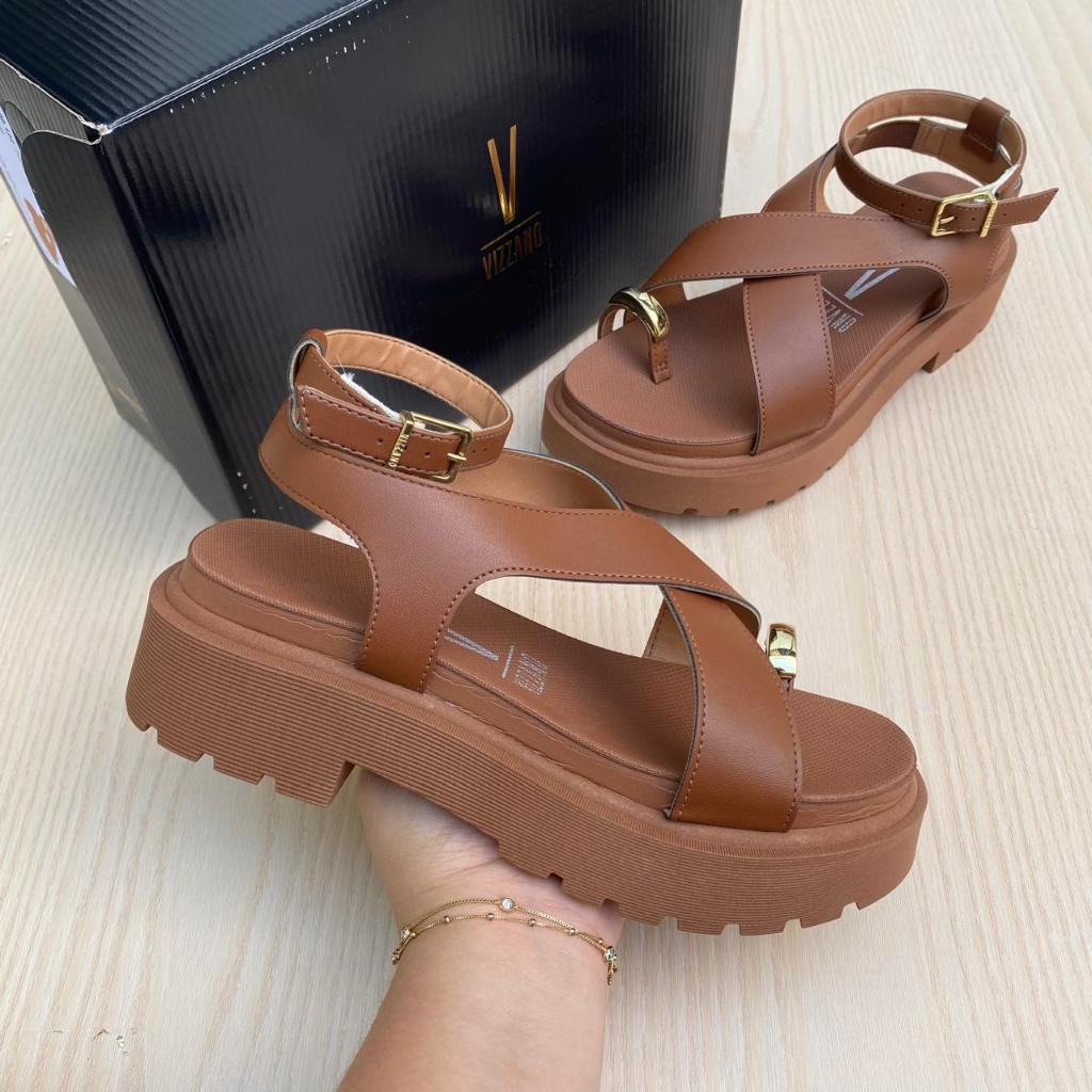 Sandália Papete Tratorada Feminina Vizzano Anel Dedo Confortável Estilo