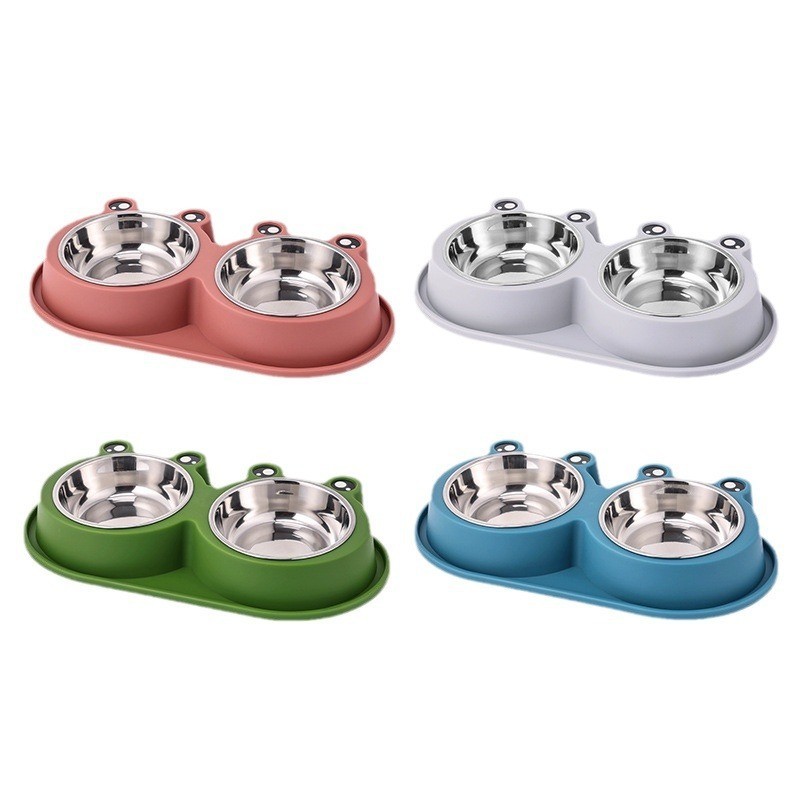 Comedouro Bebedouro Duplo Pet  Aço Inox Removível Gato Cão Ração Água 150 ml 2 potes