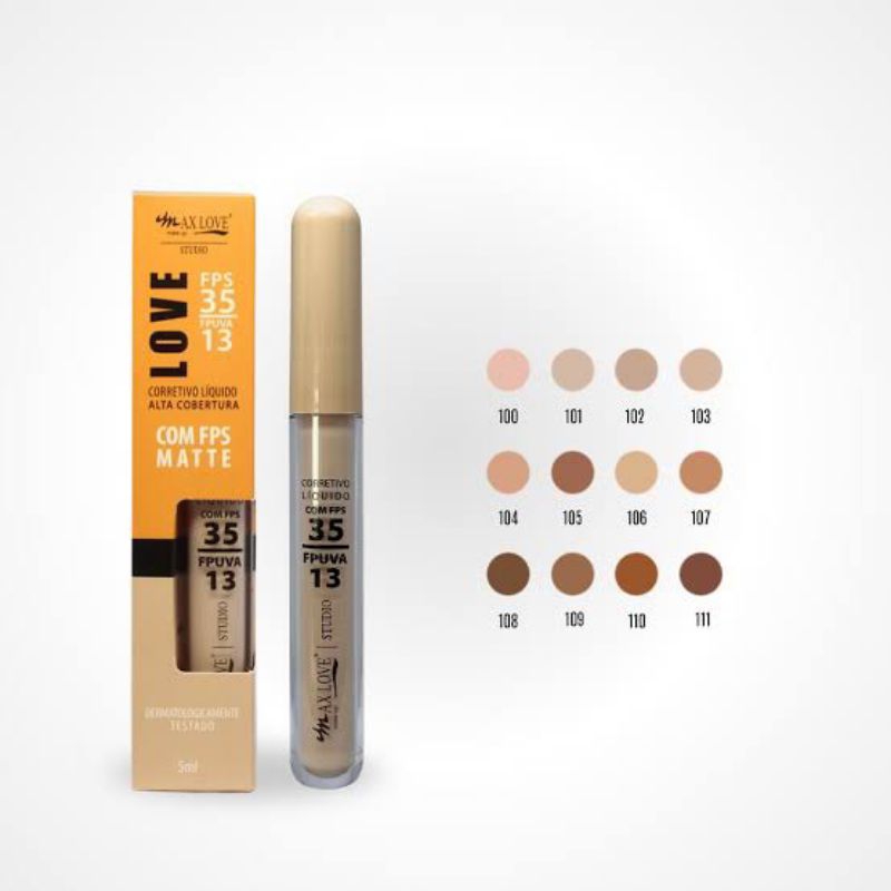 Corretivo Olheiras Liquido Alta Cobertura para olheiras Matte 35FPS Max Love maquiagem perfeita+ esponja