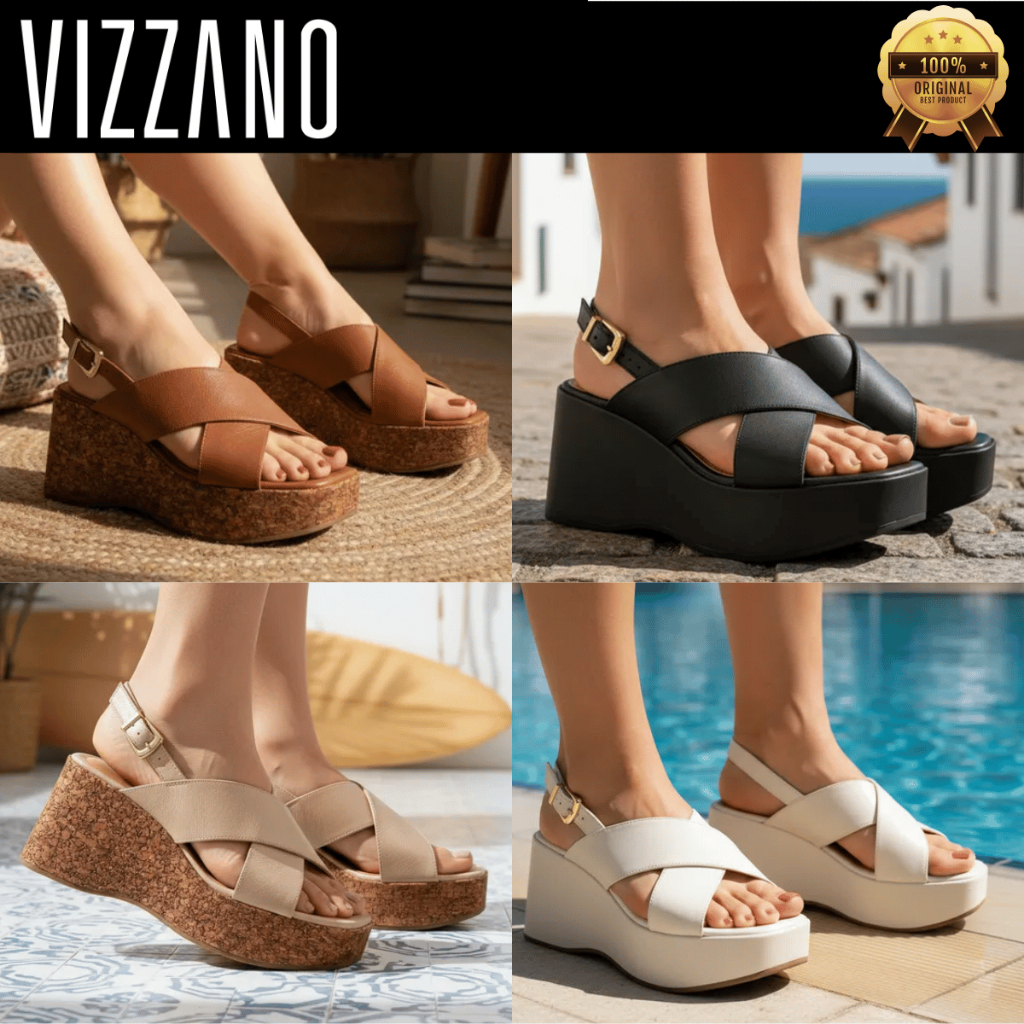 Sandália Vizzano Feminino Tamanco Anabela Flatform Alto Conforto Tira Cruzada Fivela Original em Oferta na Shopee