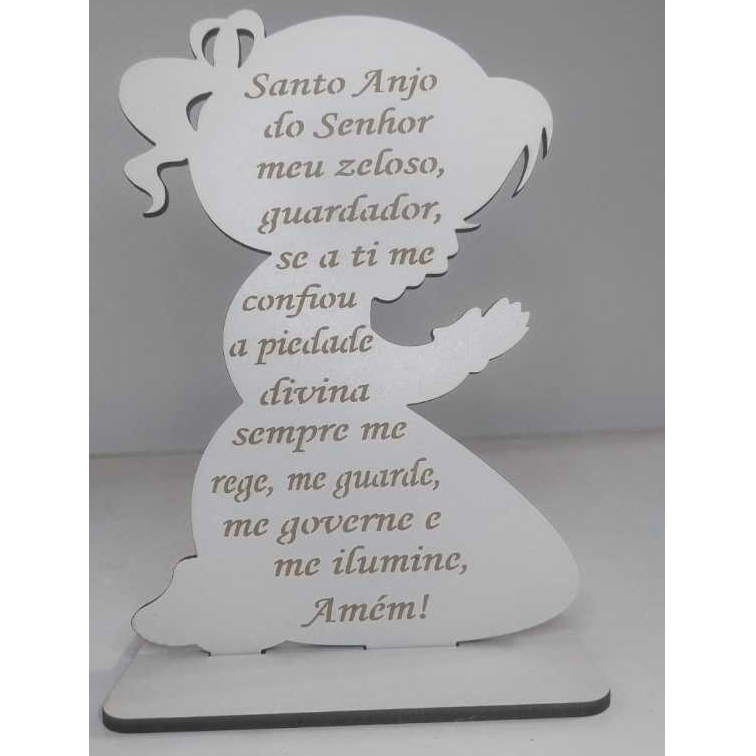 Decoração Oração Santo Anjo Menina na Base Decoração Chá Revelação Quarto Bebe 15x10cm