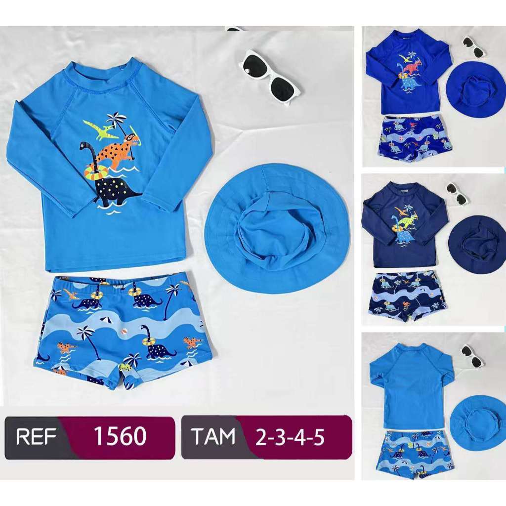 Conjunto Sunga Menino Camiseta Uv 50+ Com Chapéu Praia