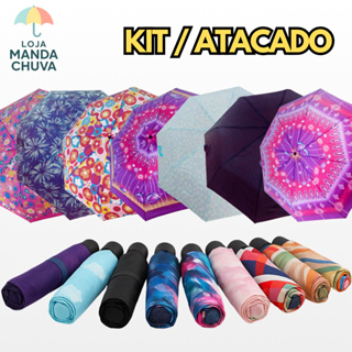 KIT 6/10/16 Guarda Chuva Sombrinha reforçada de bolsa dobravel grande e resistente mini estampada e preta no atacado em Oferta na Shopee