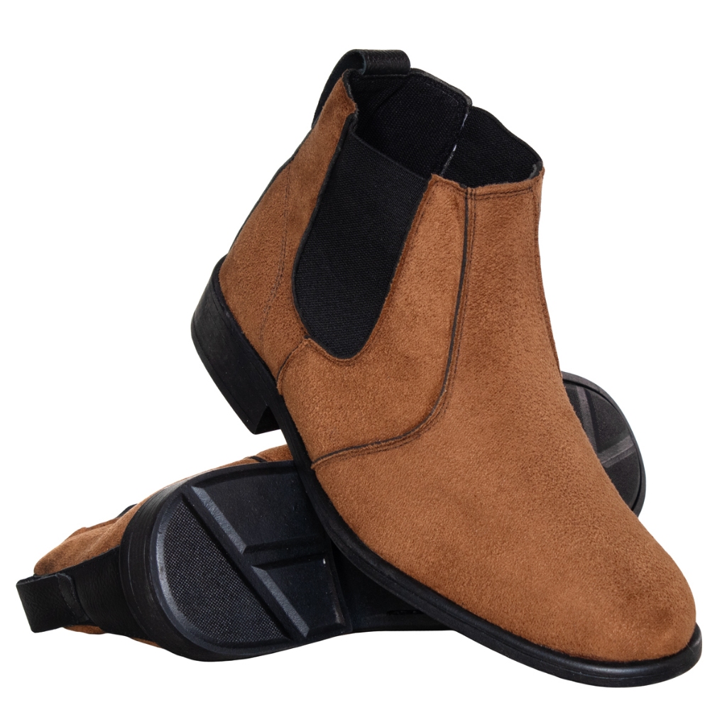 Botina Chelsea Masculina Couro Sintético Confortável | Antiderrapante | Casual e Social Camurça Café
