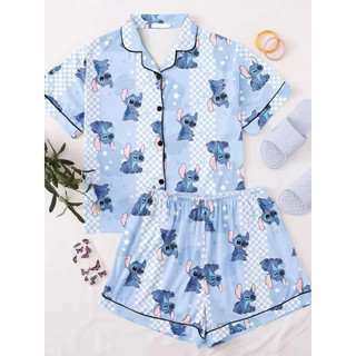 Pijama de Aberto Americano Feminino Blogueira Estampado Meia Manga Short Doll