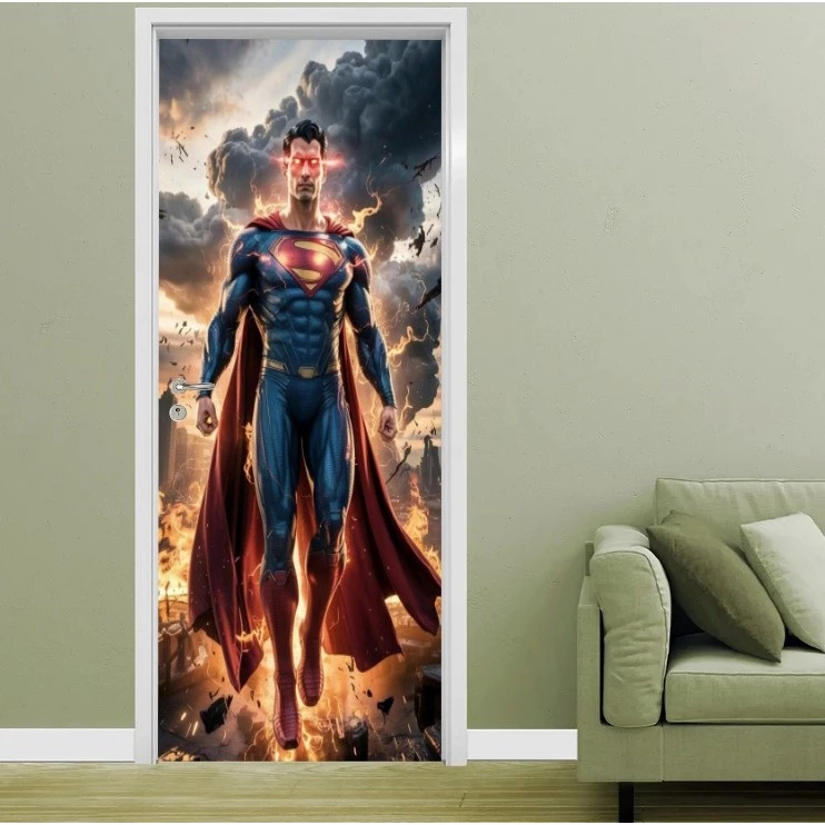 Capa de Porta de Tecido Herói 0,85 x 2,10 m Sublimada Decoração Personagens Natal Futebol