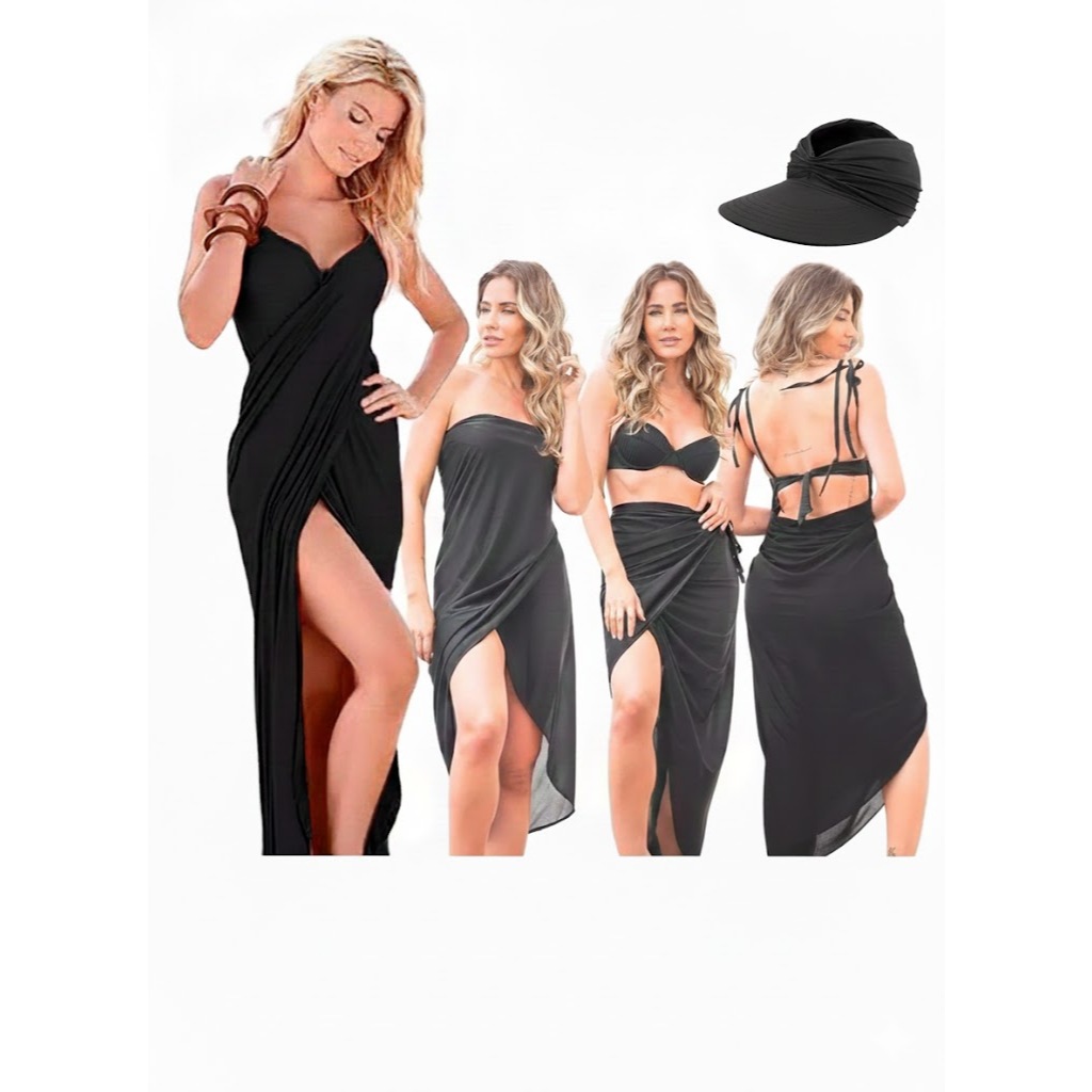 Saida Praia + Viseira Vestido Multiuso Protecao UV Feminino Elegante Piscina Praia Verão
