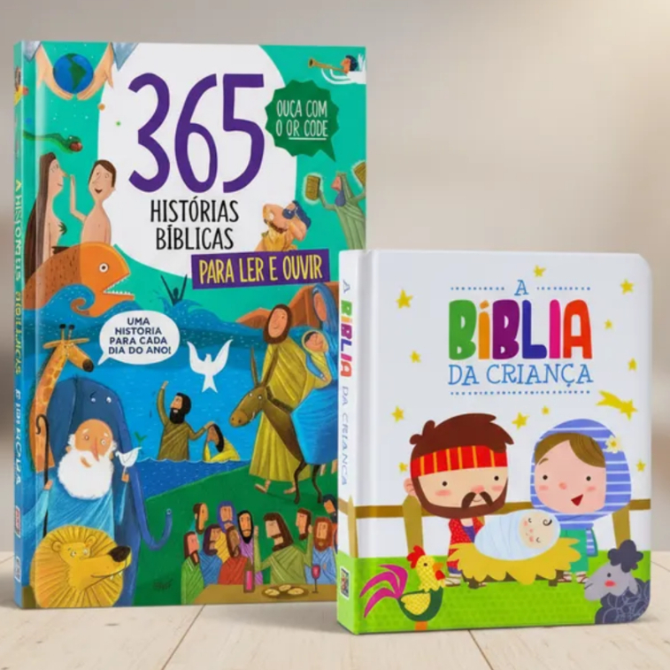 Kit | A Bíblia da Criança + 365 Histórias Bíblicas Para Ler e Ouvir com QR Code