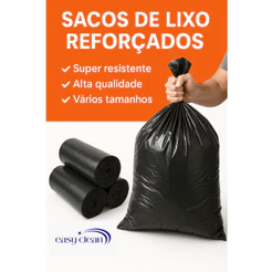 Saco de Lixo 100L Reforçado Máxima Resistência Preto Coleta Pesada 100 Unidades Easy Clean