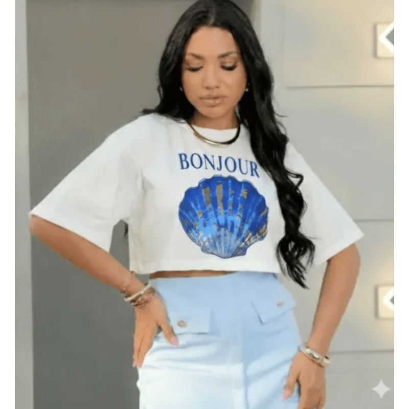 Cropped Oversized Concha Azul