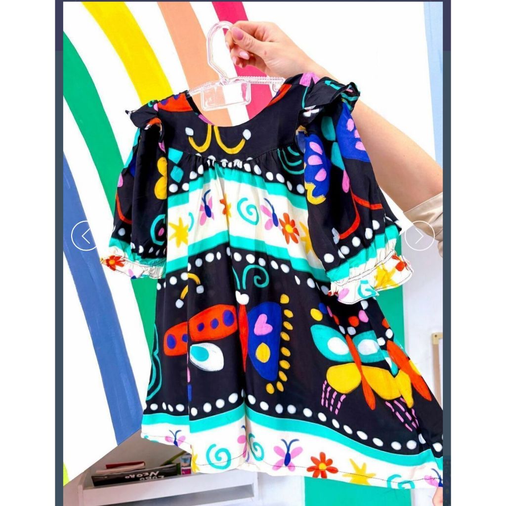 Vestido Infantil Luxuoso Menina Viscose Premium Estampado Borboletas Lúdico Tecido Fresco Tam :2 - Envio Rápido