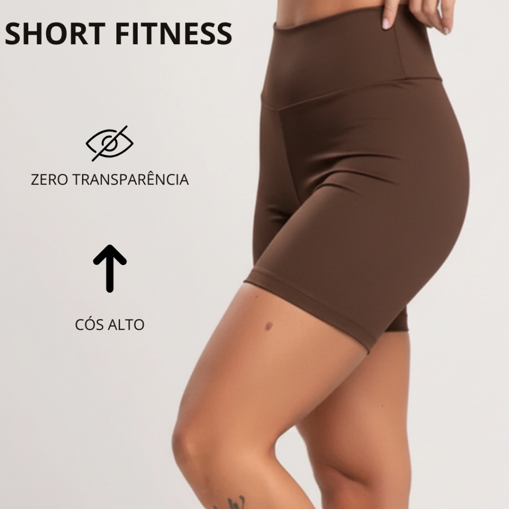 Short Fitness Feminino Cintura Alta Compressão Zero Transparência Academia Suplex Treino Musculação