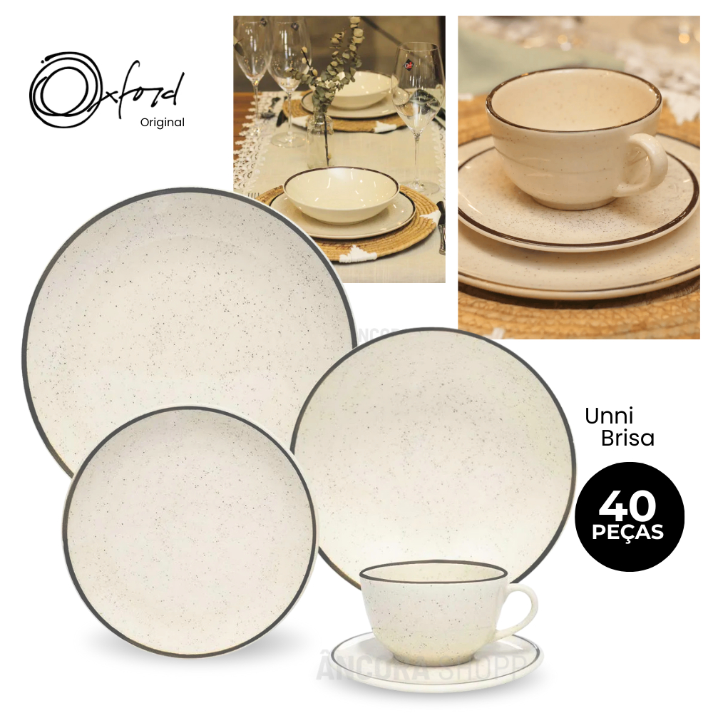 Jogo Aparelho de Jantar e Chá 40 Pçs Oxford Jogo de Pratos e Xícaras Unni Brisa Cerâmica Porcelanas em Oferta na Shopee