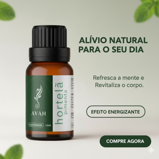 Óleo Essencial Hortelã Pimenta para Foco e Dor de Cabeça | 100% Puro | Aromaterapia Refrescante AVAH em Oferta na Shopee