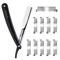Kit Navalha Navalhete Profissional Barbeiro + Lâminas Aço Inox Acabamento Barba Sobrancelha