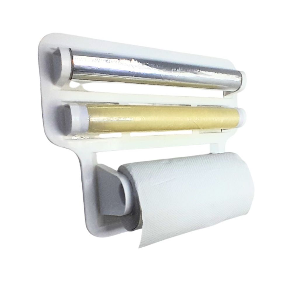 Organizador Para Papel Toalha E Alumínio De Parede De Cozinha Triplo Branco