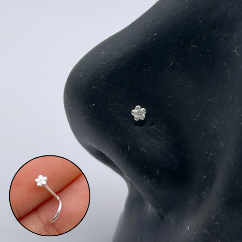 Piercing Nariz  Nostril Flor Cravejada - Prata 925 Legítima - Antialérgico em Oferta na Shopee