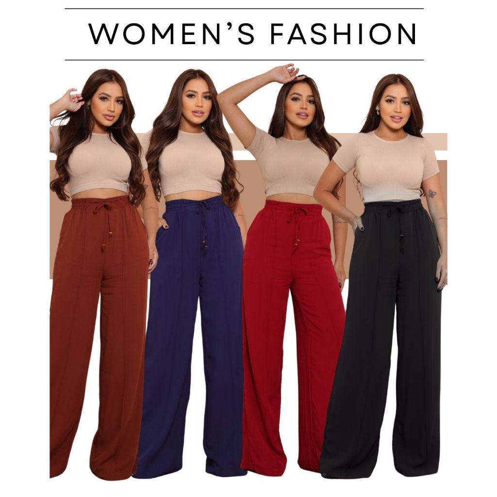 Calça Pantalona Social Feminina Viscolinho Forrado Premium – Leve, Sofisticada e Confortável (P/M/G)