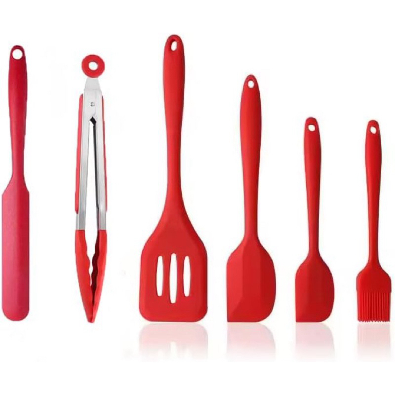 Conjunto de 6 peças de utensílios de cozimento de silicone antiaderente, espátula, escova de pá, utensílios de cozinha