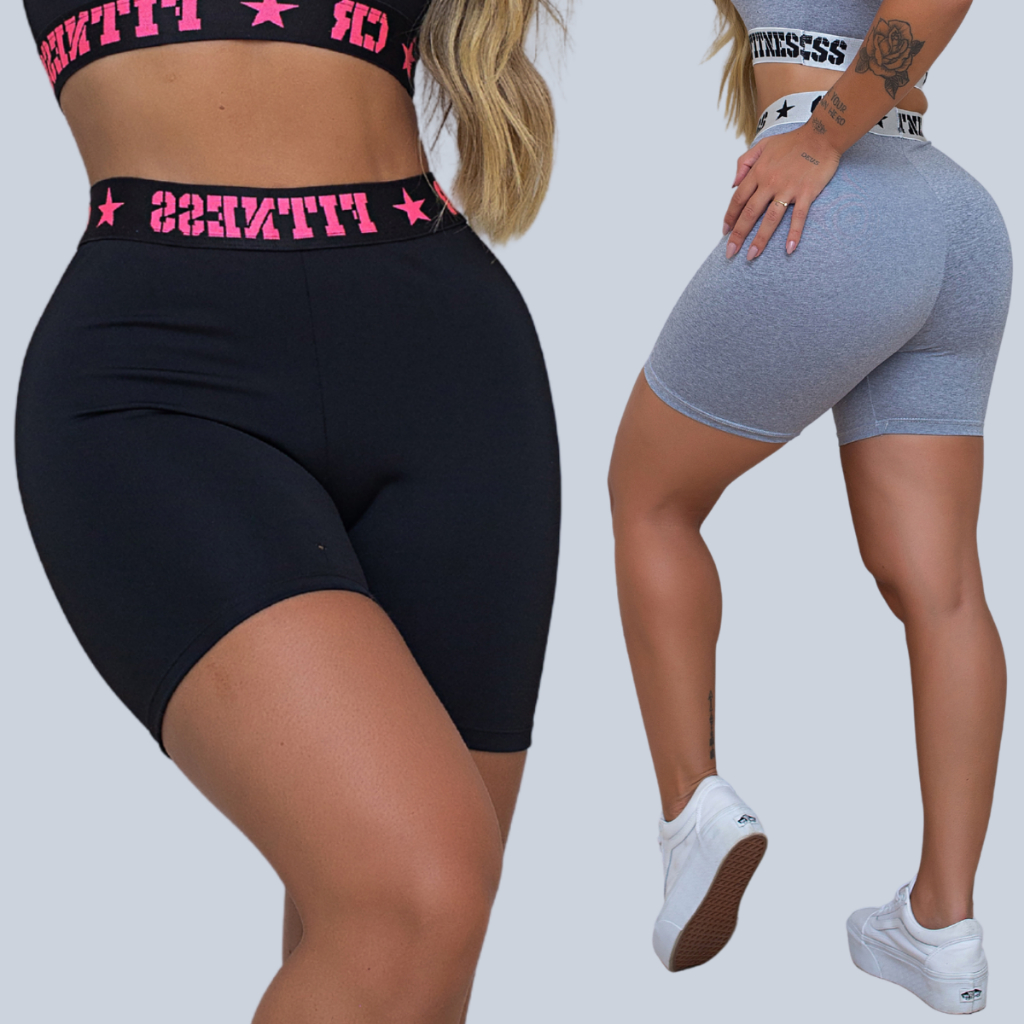 Kit 2 Shorts Elástico Exposto Academia Cintura Alta