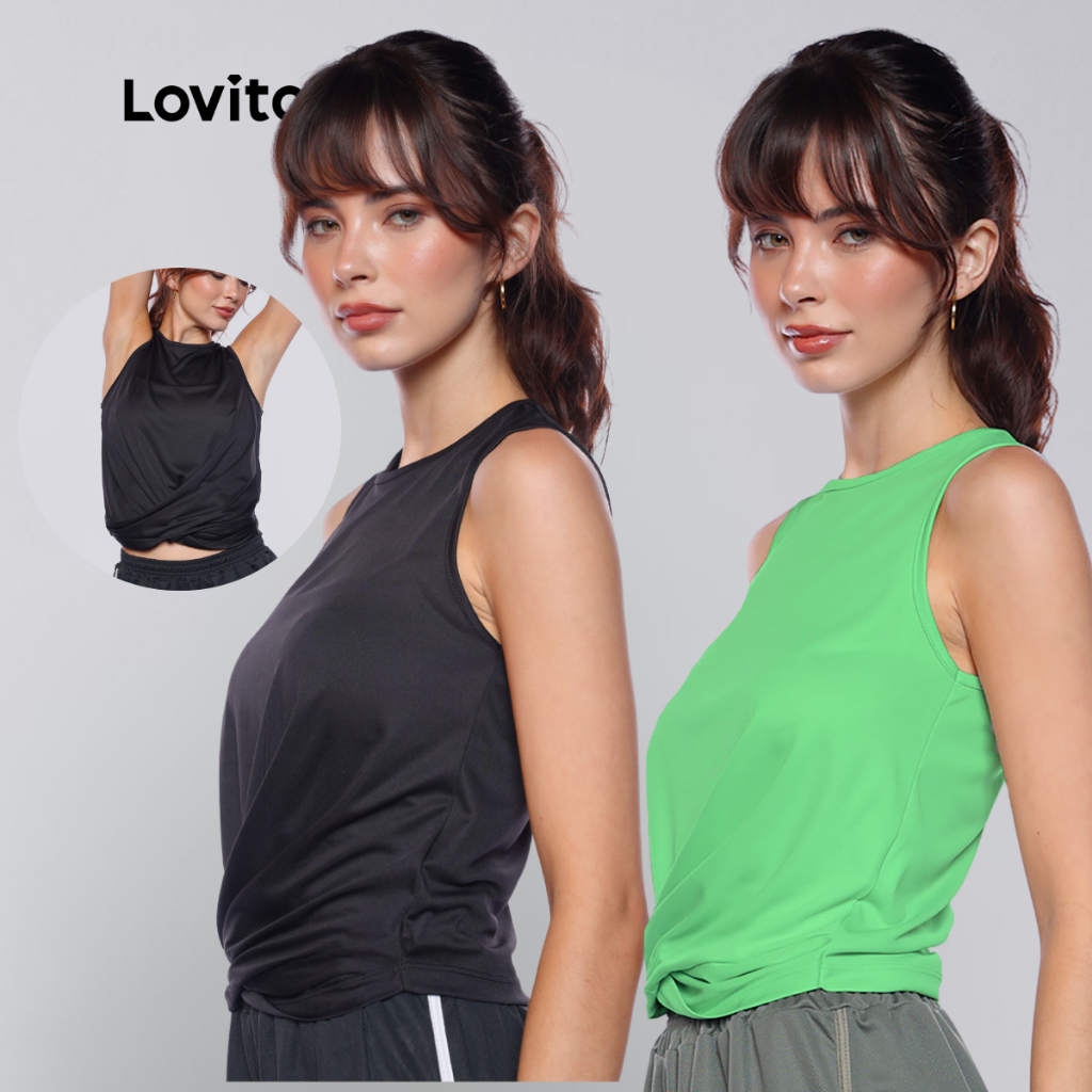 Lovito Top Cropped Academia Esportivo Feminino com Transpasse LB14851515 em Oferta na Shopee