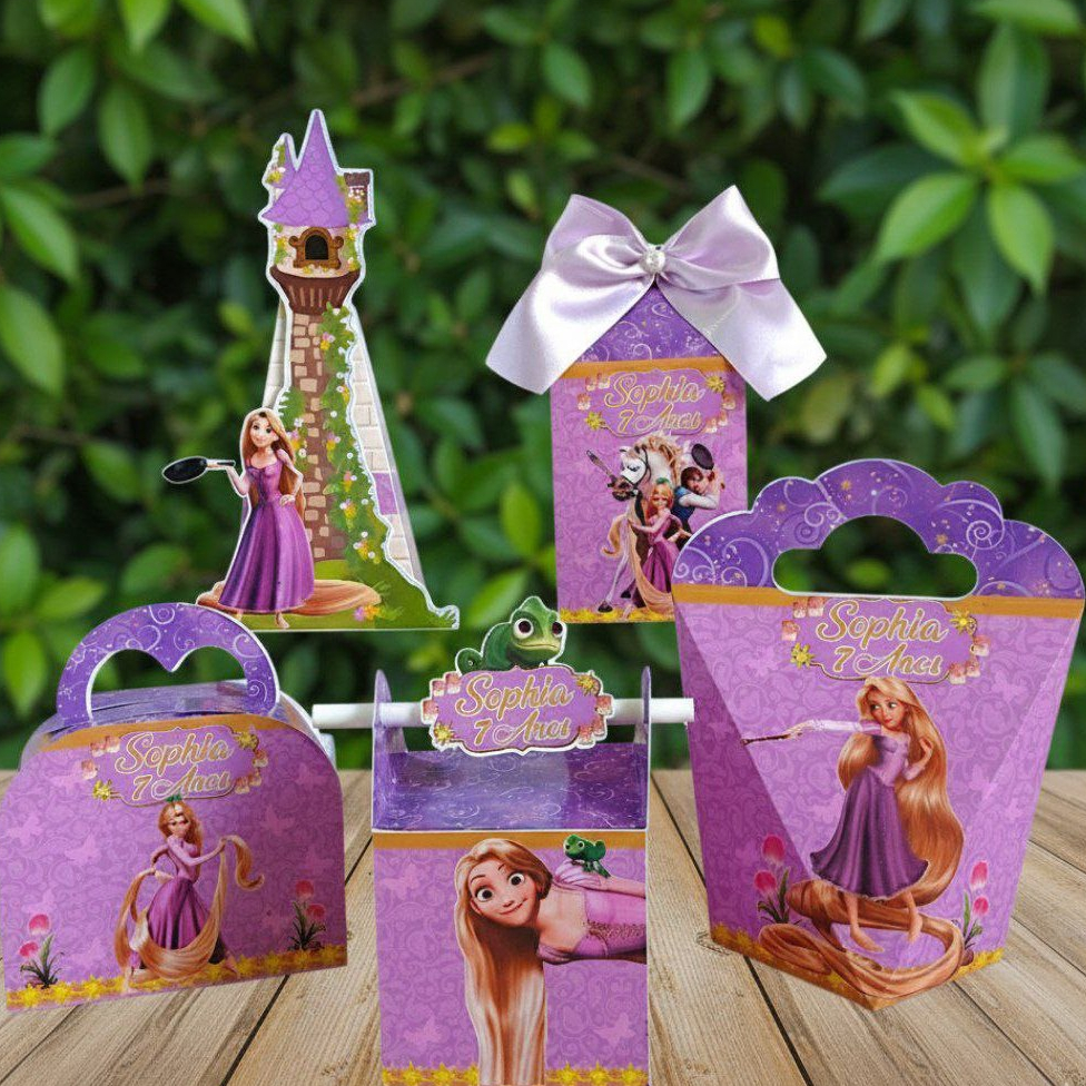 PEGUE E MONTE - KIT  FESTA RAPUNZEL  ENROLADOS- CAIXINHAS PERSONALIZADAS LEMBRANCINHA   ANIVERSÁRIO