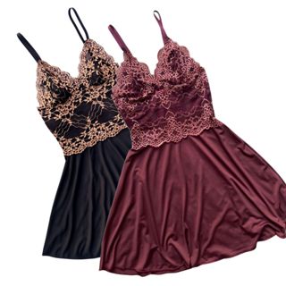 Mit Lingerie Kit 2 Vestido Camisola Sensual De Renda Sem Bojo Com Microfibra e Regulagem em Oferta na Shopee