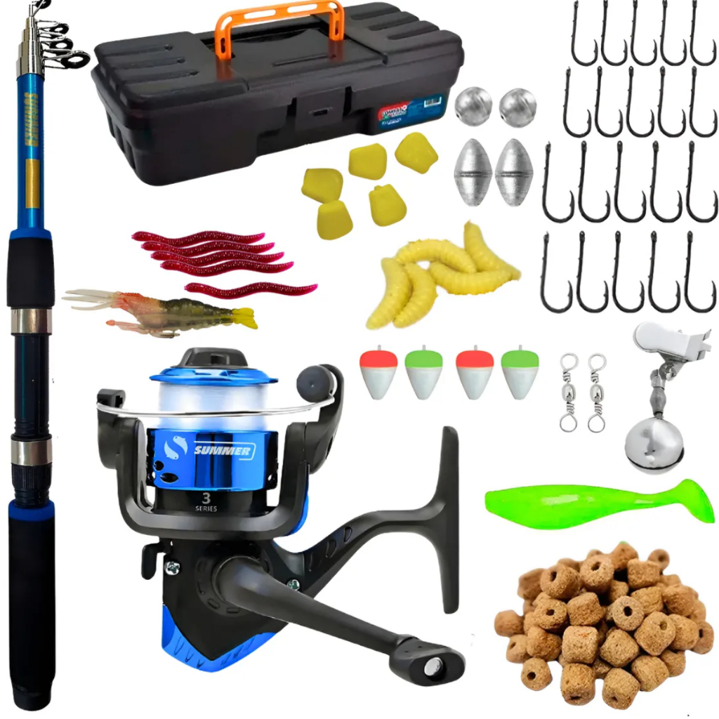 Kit Pesca Completo Vara 1,20m Molinete Maleta Pronto Para Usar em Oferta na Shopee