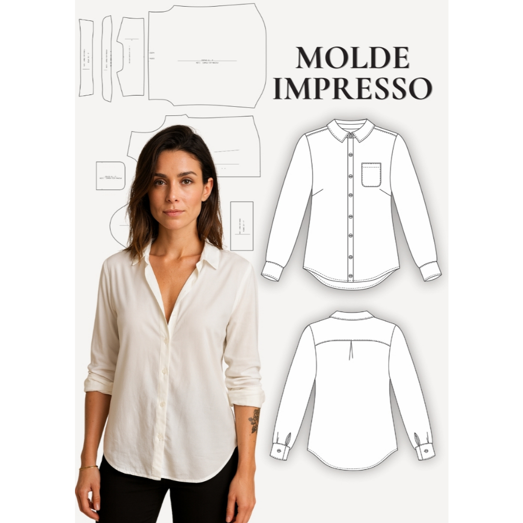 MOLDE PAPEL CAMISA FEMININA MANGA LONGA CASUAL PLUS SIZE - MODELAGEM PARA COSTURA - MOLDE DE ROUPA IMPRESSO em Oferta na Shopee