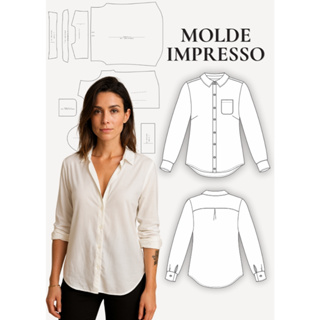 MOLDE PAPEL CAMISA FEMININA MANGA LONGA CASUAL PLUS SIZE - MODELAGEM PARA COSTURA - MOLDE DE ROUPA IMPRESSO em Oferta na Shopee