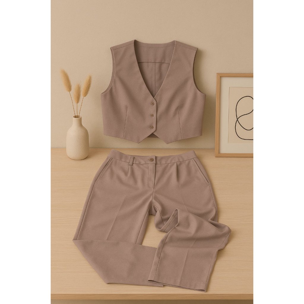 Conjunto Alfaiataria Feminino Social Elegante Leve e Confortável Colete e Calça Moderno e Sofisticado