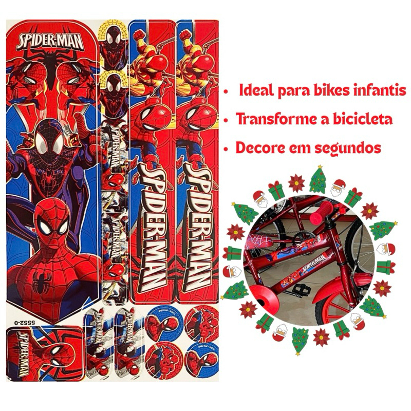 Adesivo Homem Aranha Spiderman Infantil Cartela Para Bicicletas Bike