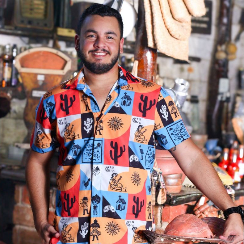 Camisa Adulto Social de Botão estampa Cordel Nordestino Look São João 2026 Festa junina Masculino