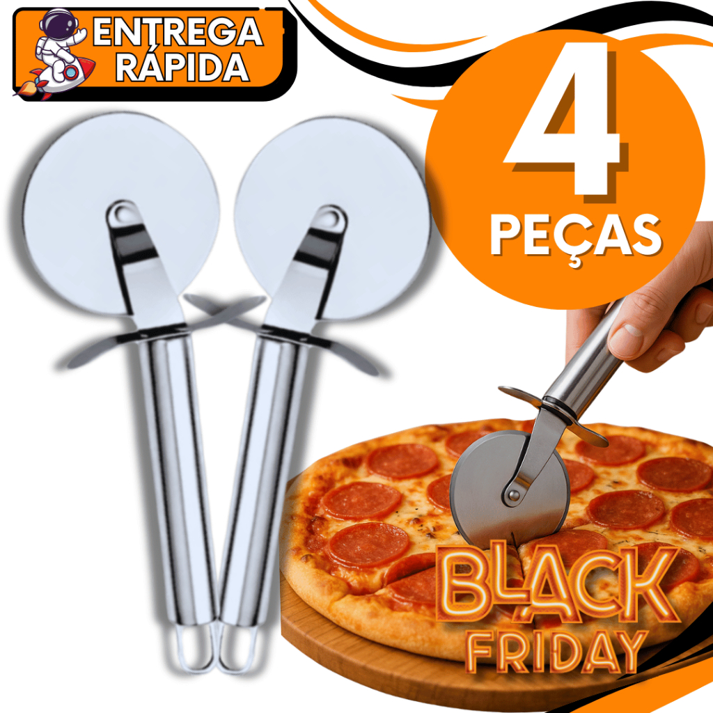 KIT 4 Cortadores de Pizza e massas em Aço Inox Lisa para Casa e Restaurantes Multiuso Utilidades Premium