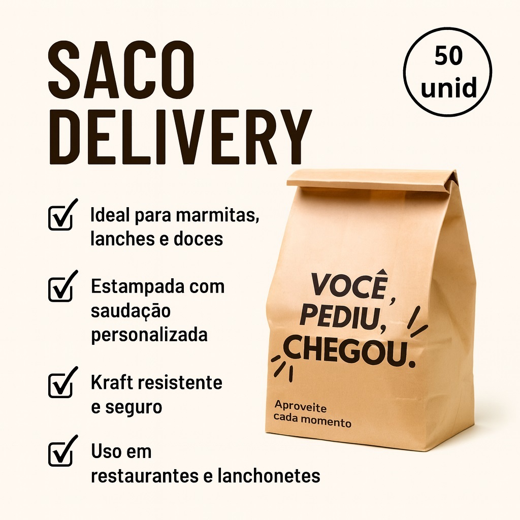 Saco De Papel Delivery Kraft Você Pediu Chegou Tamanhos PP -P - M - G - GG - XG - Reforçado 50un em Oferta na Shopee