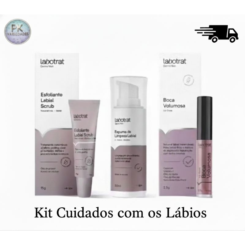 KIT ESFOLIANTE LABIAL+LIP GLOSS BOCA VOLUMOSA+ESPUMA DE LIMPEZA LABIAL LABOTRAT