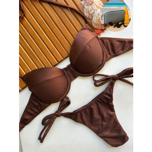 Sal Coral Biquíni Meia Taça + Nécessaire Feminina – Poliamida Premium