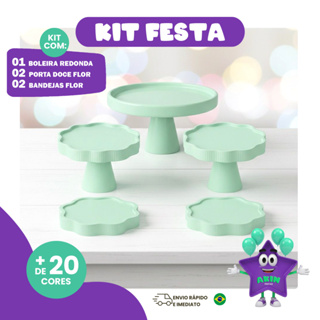 KIT FESTA COM 1 BOLEIRA REDONDA + 2 PORTA DOCE FLOR + 2 BANDEJA FLOR PARA DECORAÇÃO ANIVERSARIO MESA em Oferta na Shopee