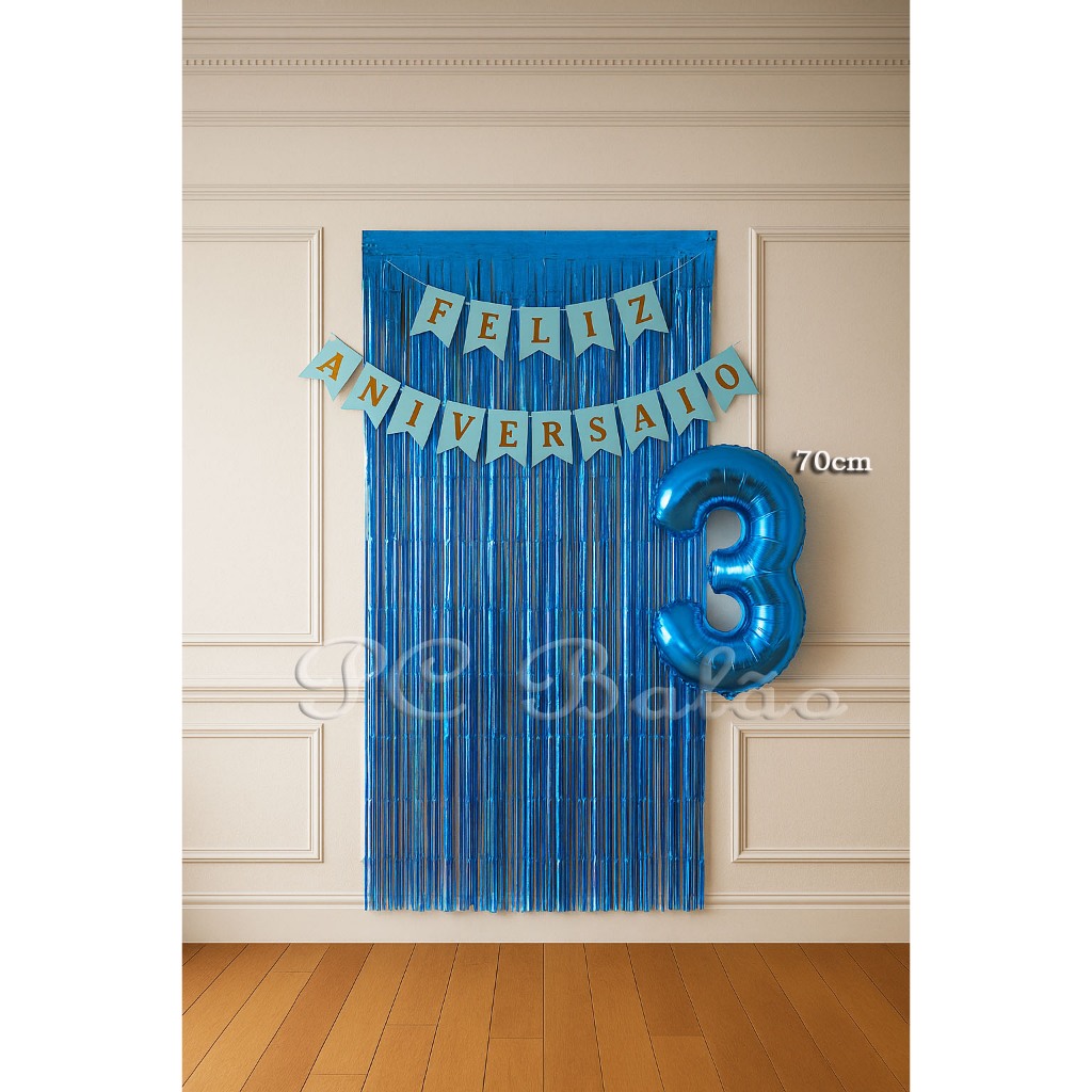 Kit 3 : Balão Metalizado n°70CM AZUL ROYAL 1 FAIXA ( FELIZ ANIVERSÁRIO ) 1 CORTINA 1AZUL ROYAL em Oferta na Shopee