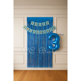 Kit 3 : Balão Metalizado n°70CM AZUL ROYAL 1 FAIXA ( FELIZ ANIVERSÁRIO ) 1 CORTINA 1AZUL ROYAL em Oferta na Shopee