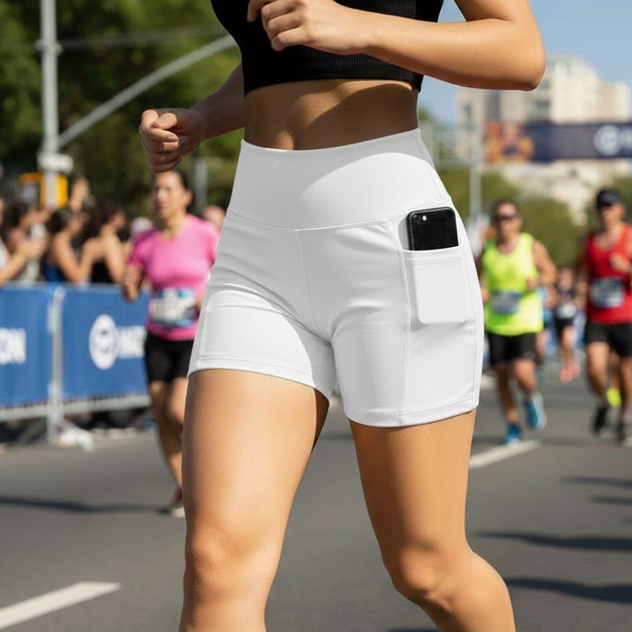 Short Legging Feminino Liso Suplex Premium Com 2 Bolso Porta Celular Academia Treino Corrida Ginastica Caminhada