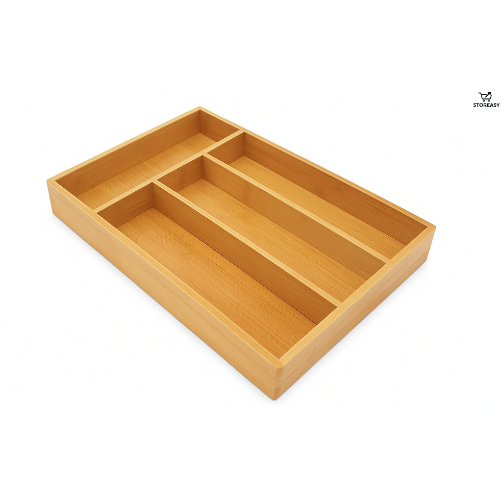 Organizador de Talheres Bambu 4 Divisórias Gaveta Porta Separador de Compartimentos Cozinha Madeira