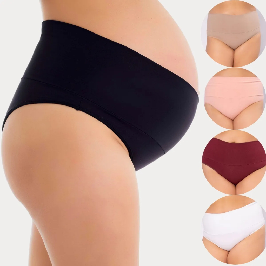 Kit 4 Calcinhas Cós Alto Gestante Grávida Pós Parto Fio Duplo Não Marca CORES BÁSICAS em Oferta na Shopee