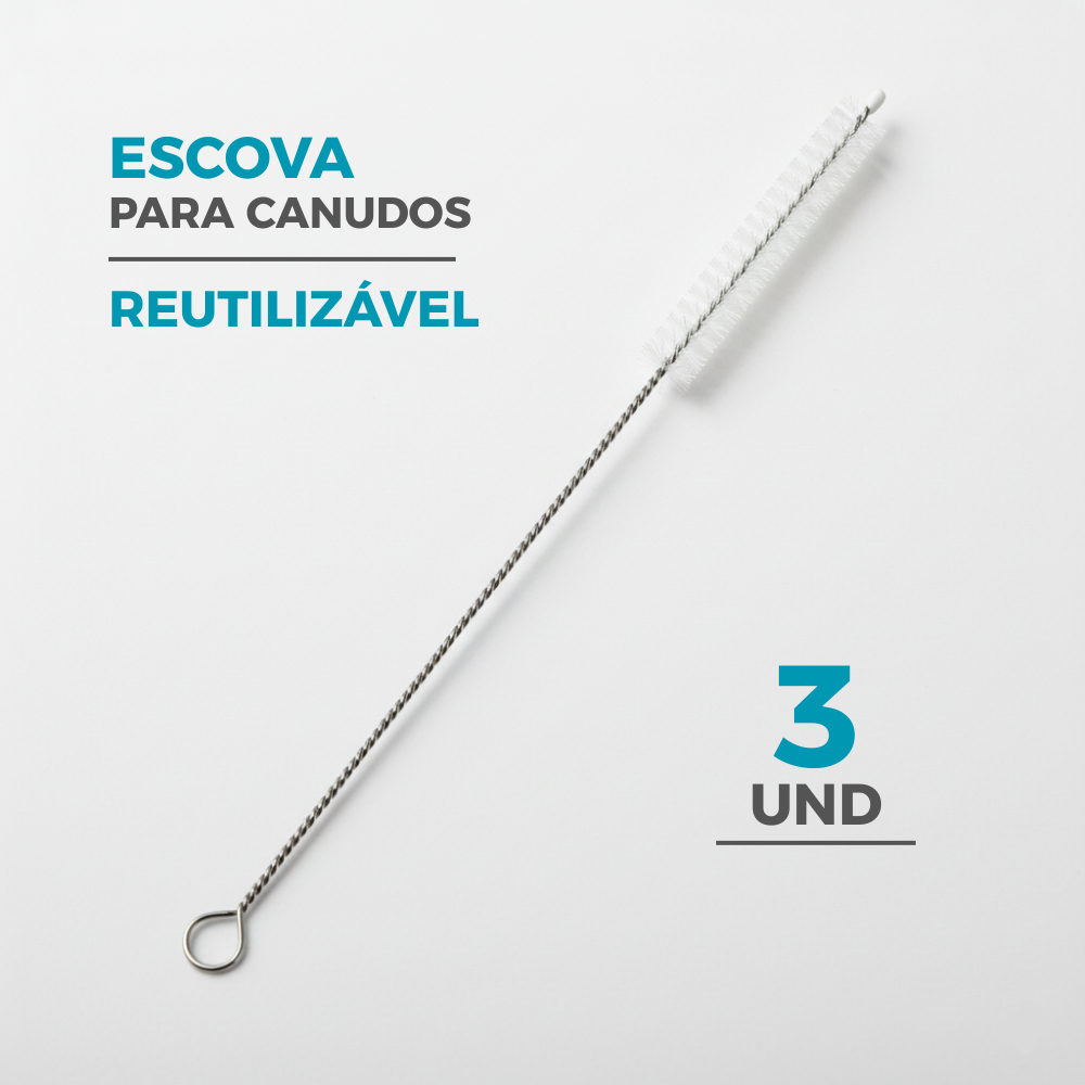3 Escovas de Limpeza para Canudos Cabo Resistente Flexível Reutilizável 23cm Multiuso Tubos e Funis