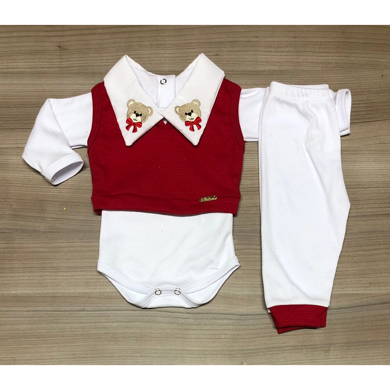 Conjunto pagão ursinho com 3 peças em Oferta na Shopee